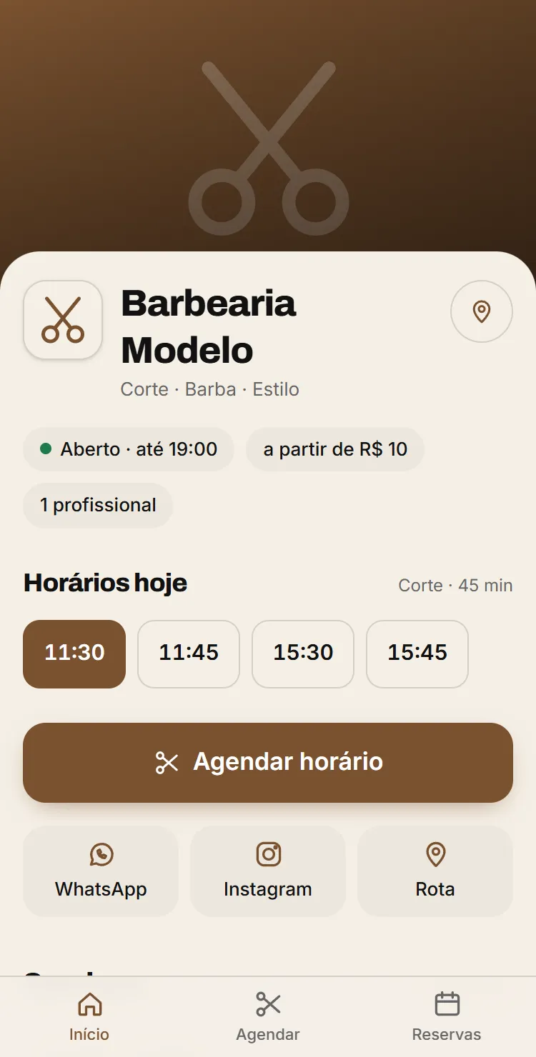 Tela inicial do app de uma barbearia